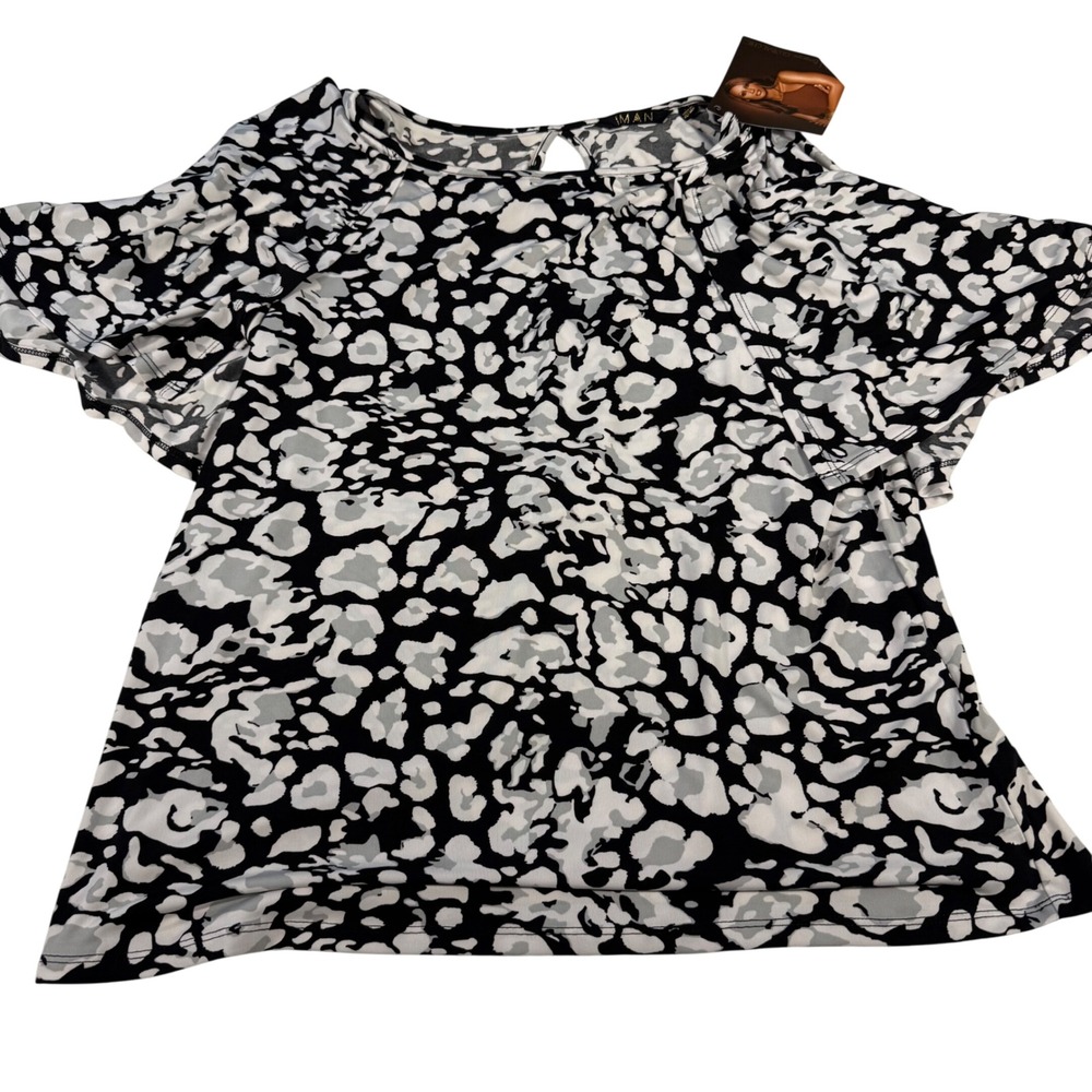 IMAN‎ Global Chic Women's Leopard Print Flutter Sleeve Top Size L